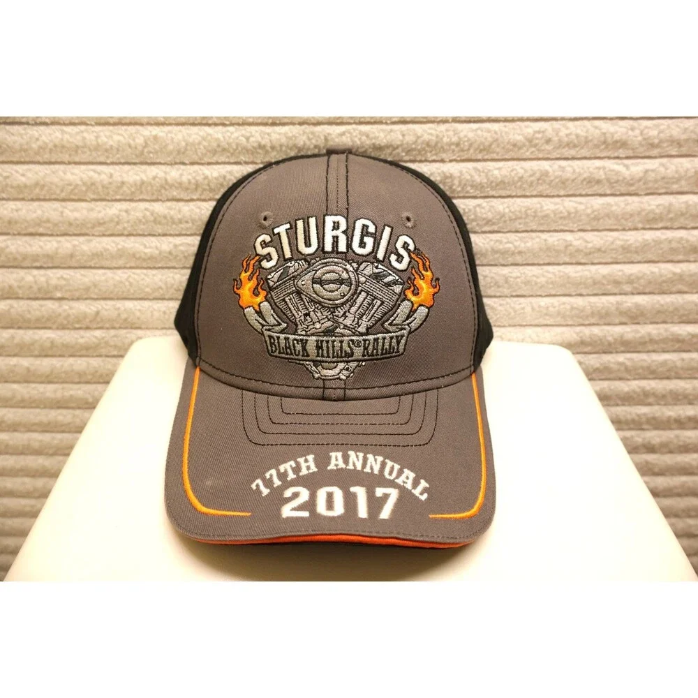 NEW Sturgis 77th Annual 2017 Black Hills Rally Motorcycle Hat Cap Gray Orange